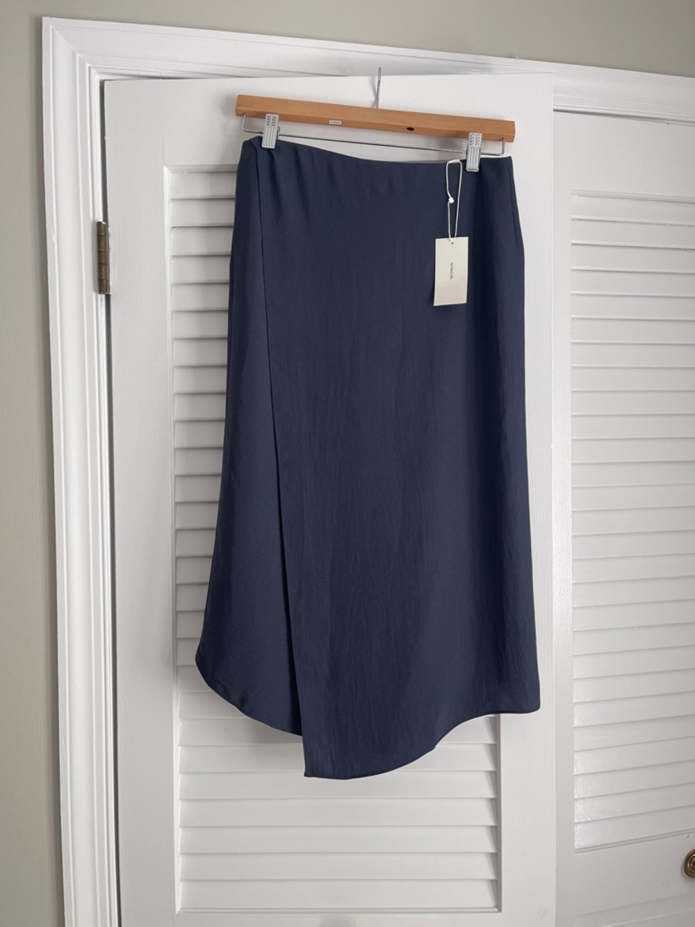 Vince Navy High-Low Faux Wrap Skirt